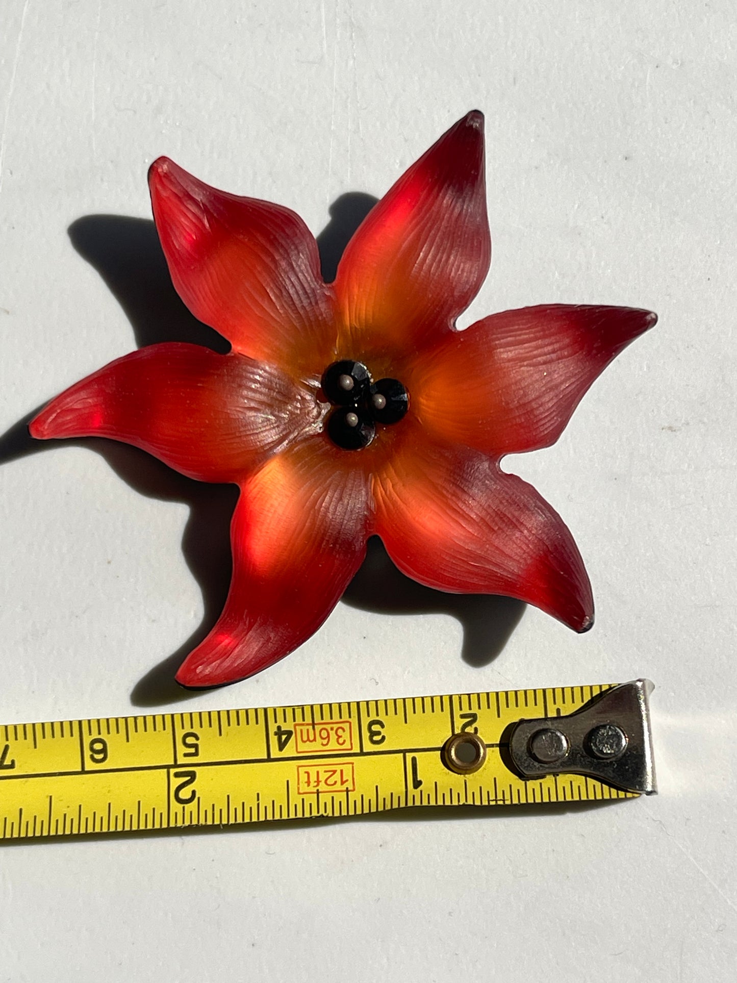 Handmade 2011 Alexis Bittar Pop Art Flower Floral Brooch Pin with orange lucite petals design & signature from Bittar in gold on the backing