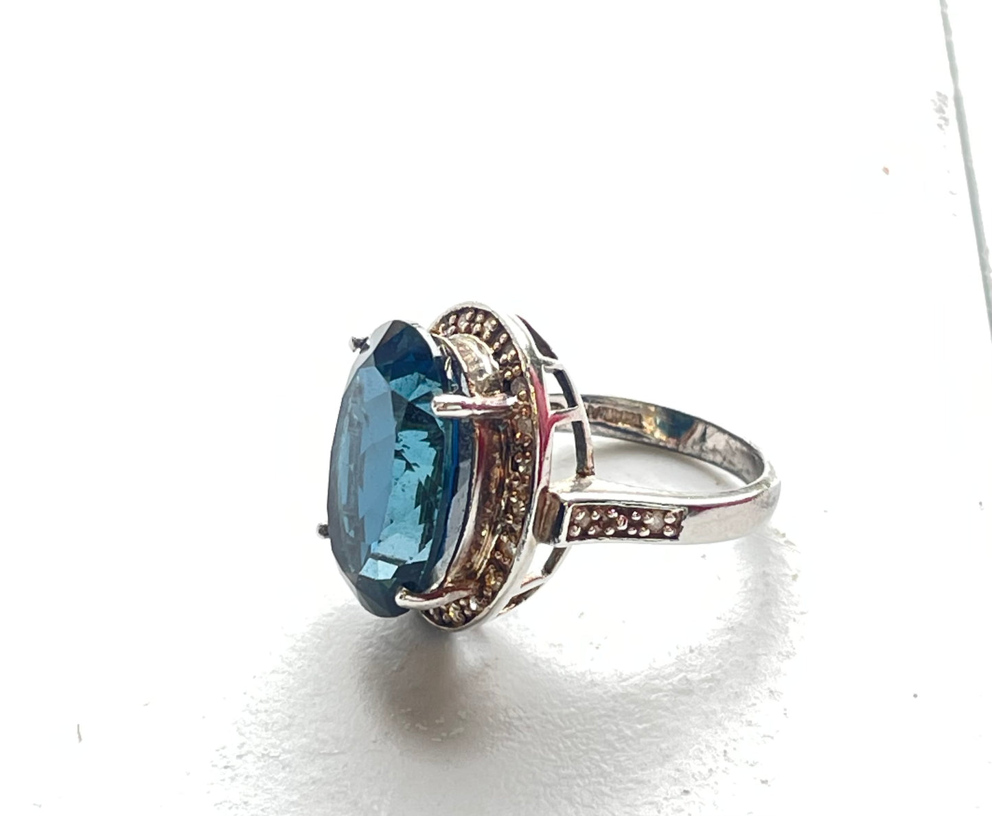 VINTAGE ANTIQUE STERLING SILVER THAILAND TOURMALINE DIAMOND RING SAPPHIRE Size 7