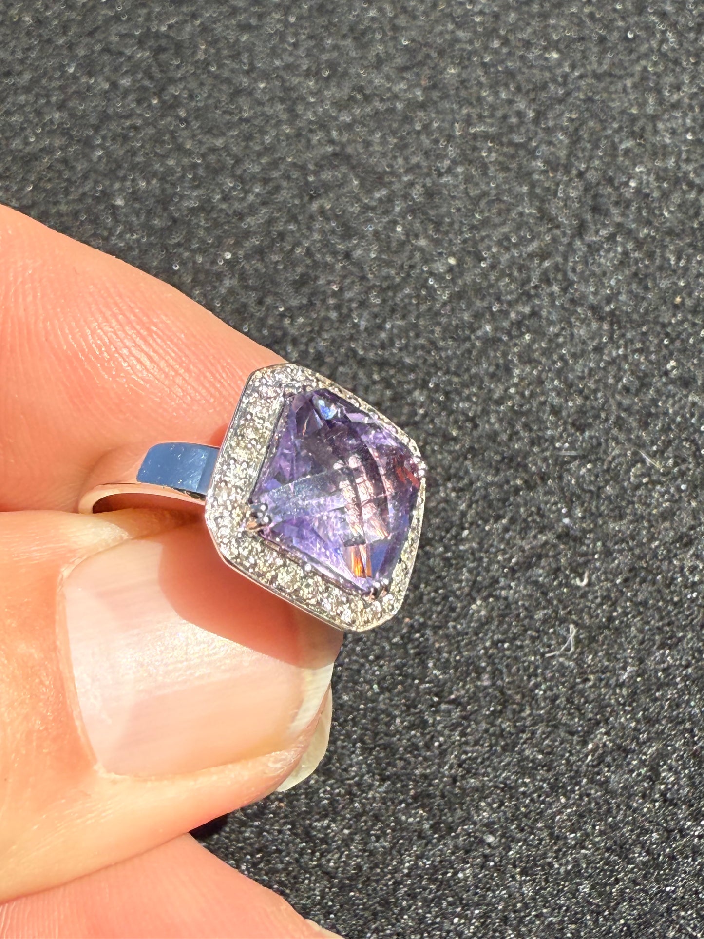 14K WHITE Gold Amethyst Diamonds ring wedding ring engagement ladies 6.3g 10mm gemstone
