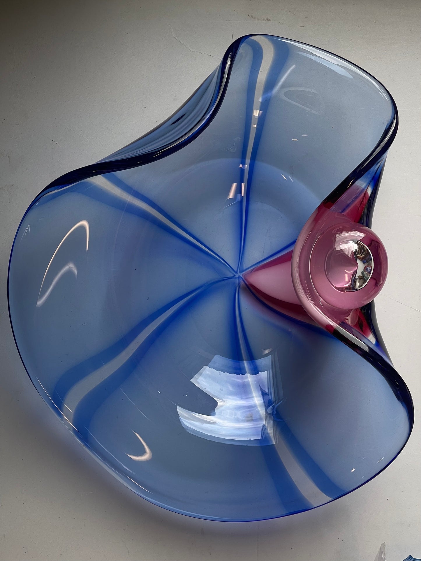 FOR SALE Archimede Seguso Murano glass art piece pink blue swirl girl oversized candy dish handmade glass blowing