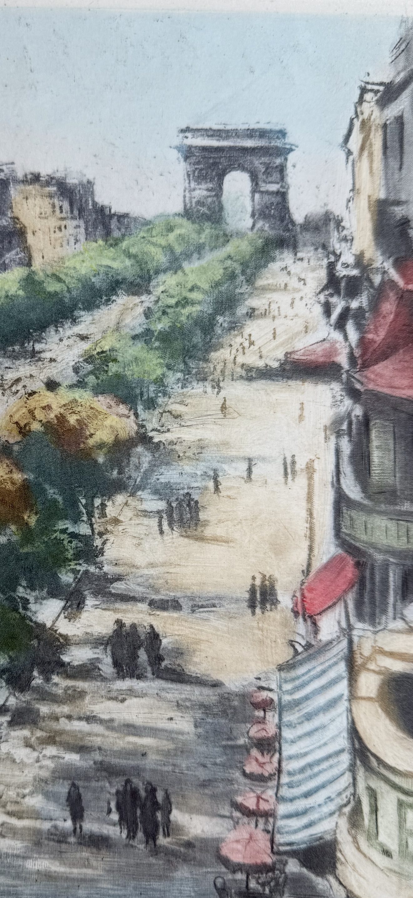 SIGNED 1920 ARC DE TRIOMPHE drawing Marcel Julien Baron 1872-1956 Color Etchings