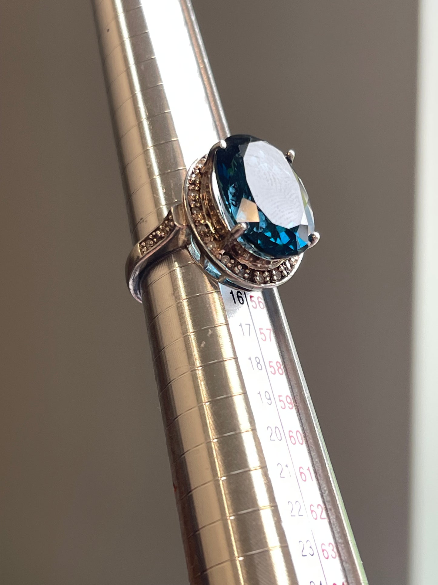 VINTAGE ANTIQUE STERLING SILVER THAILAND TOURMALINE DIAMOND RING SAPPHIRE Size 7