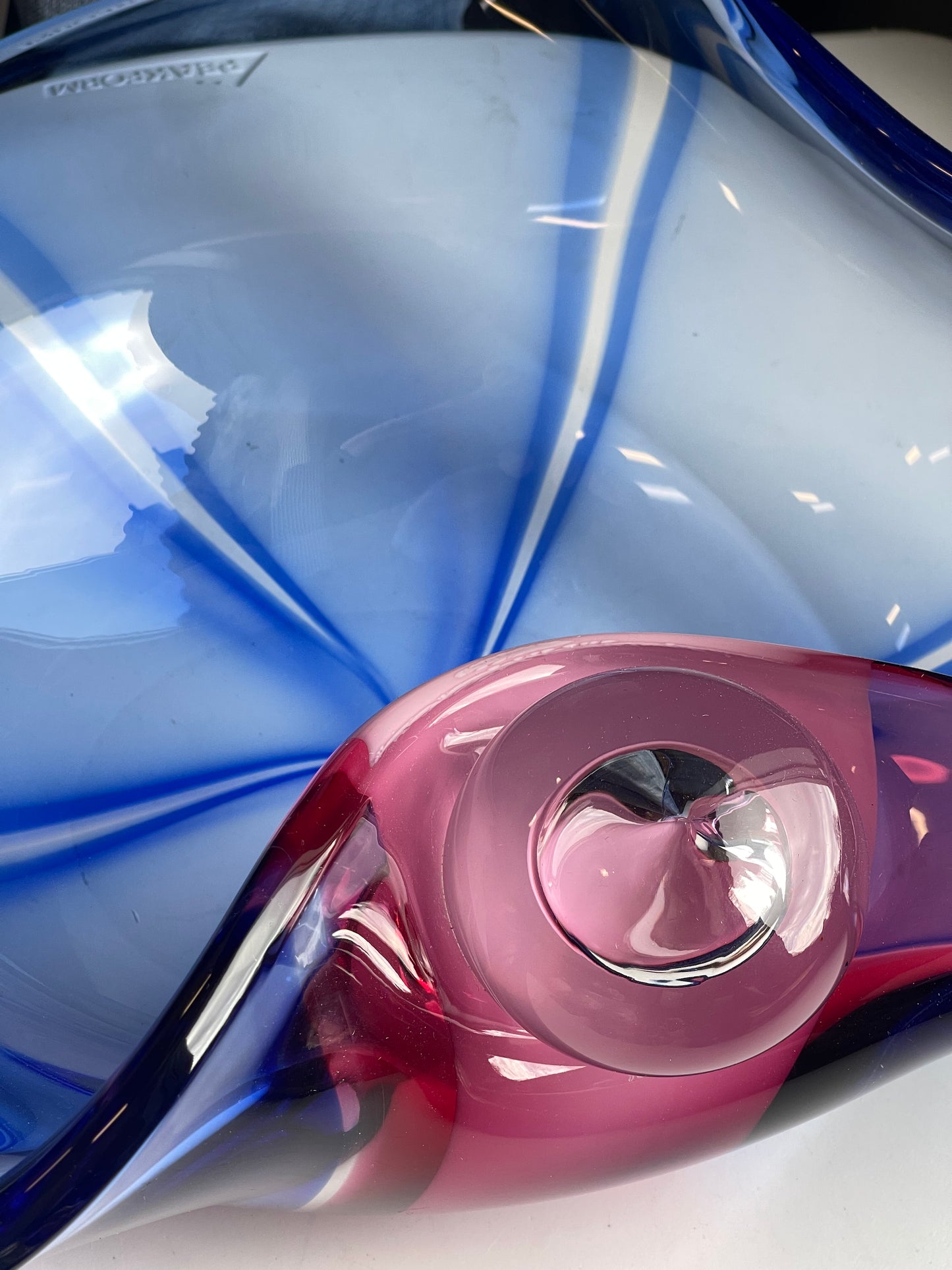 FOR SALE Archimede Seguso Murano glass art piece pink blue swirl girl oversized candy dish handmade glass blowing