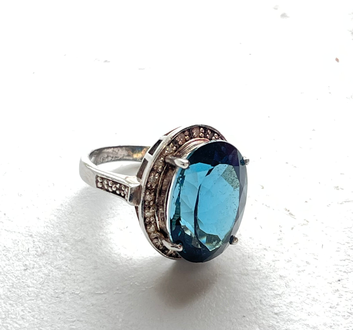 VINTAGE ANTIQUE STERLING SILVER THAILAND TOURMALINE DIAMOND RING SAPPHIRE Size 7