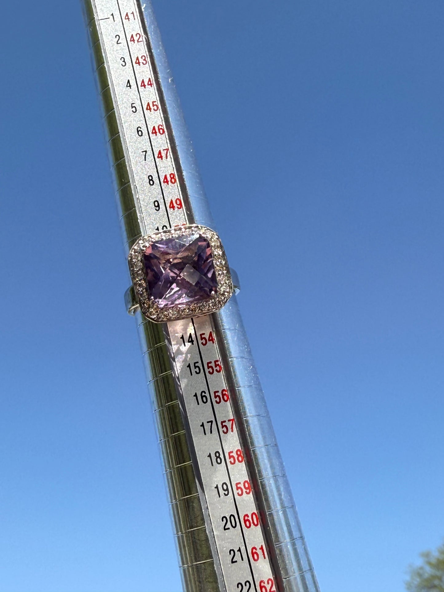 14K WHITE Gold Amethyst Diamonds ring wedding ring engagement ladies 6.3g 10mm gemstone