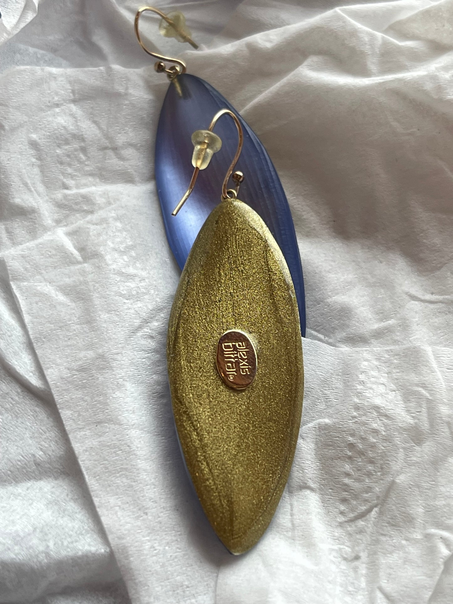 2011 Alexis Bittar large blue-violet lucite earrings set 14kt gold brooches lots