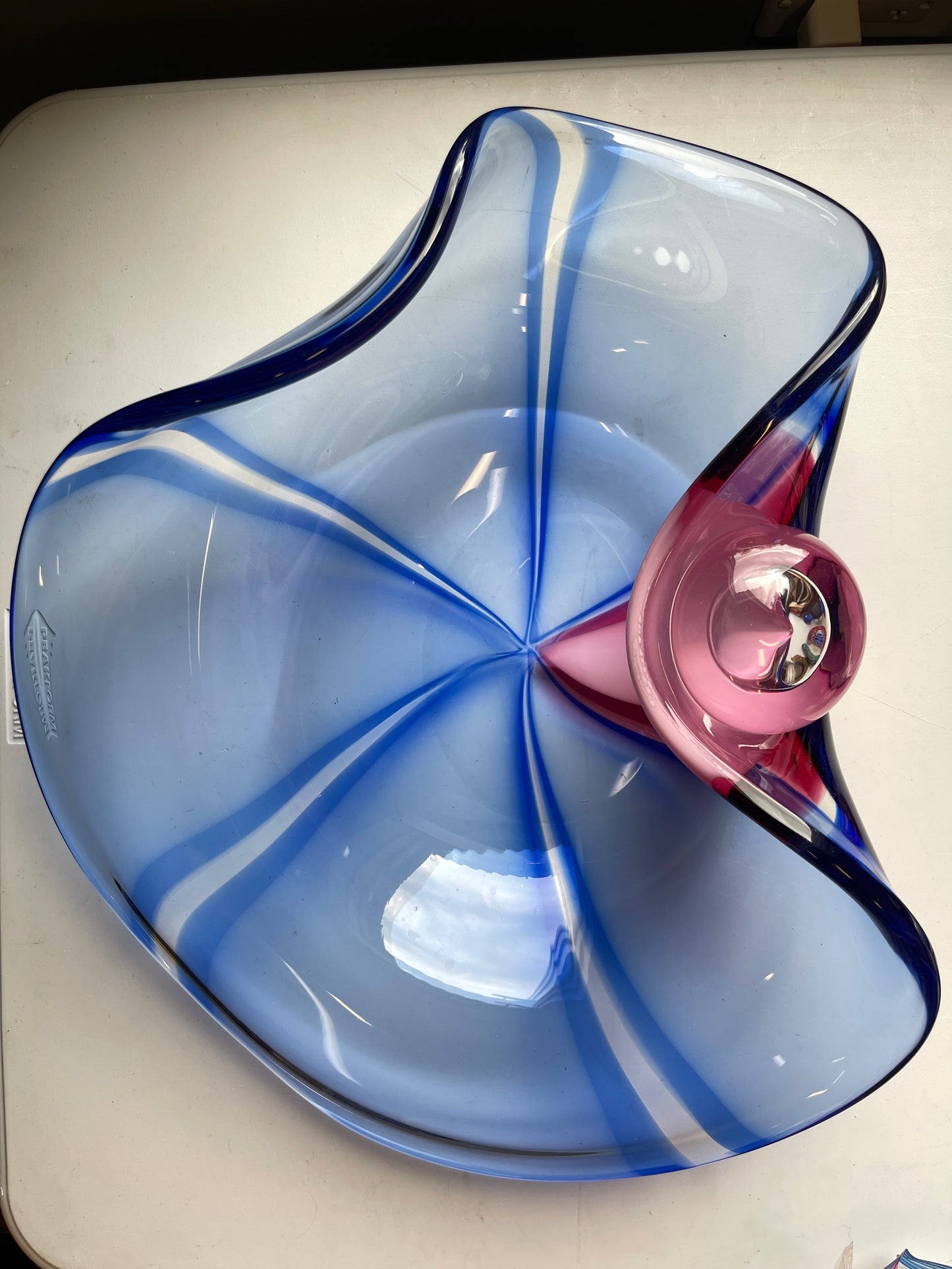 FOR SALE Archimede Seguso Murano glass art piece pink blue swirl girl oversized candy dish handmade glass blowing