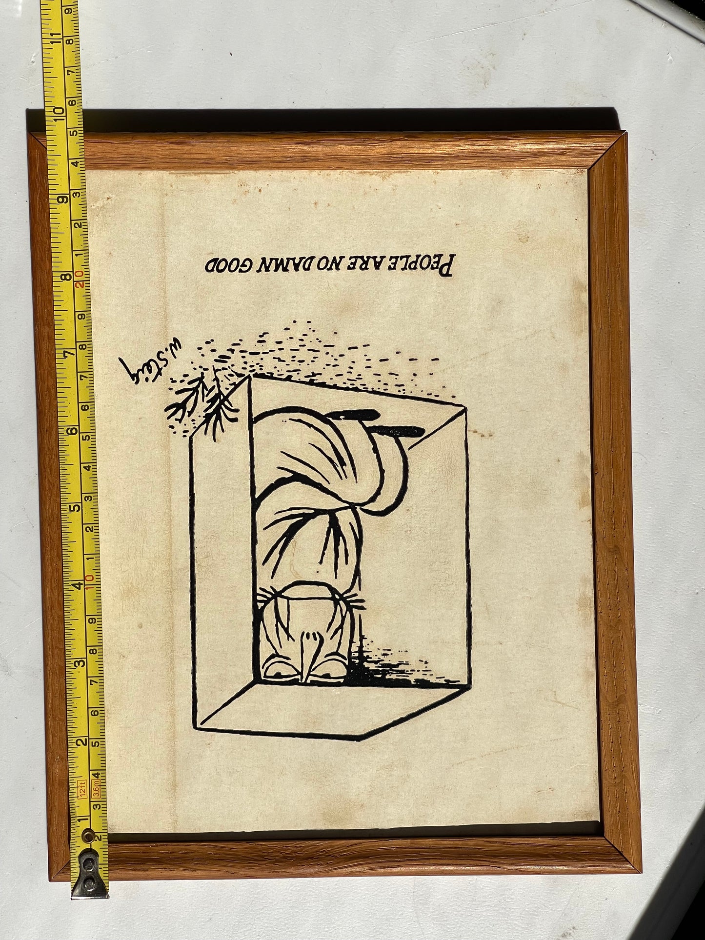 Vintage framed 1950s 1960s Cartoonist William Steig & Bernad Creations (Mid Century Modern company from Yonkers NYC) People Are No Damn Good Cartoon