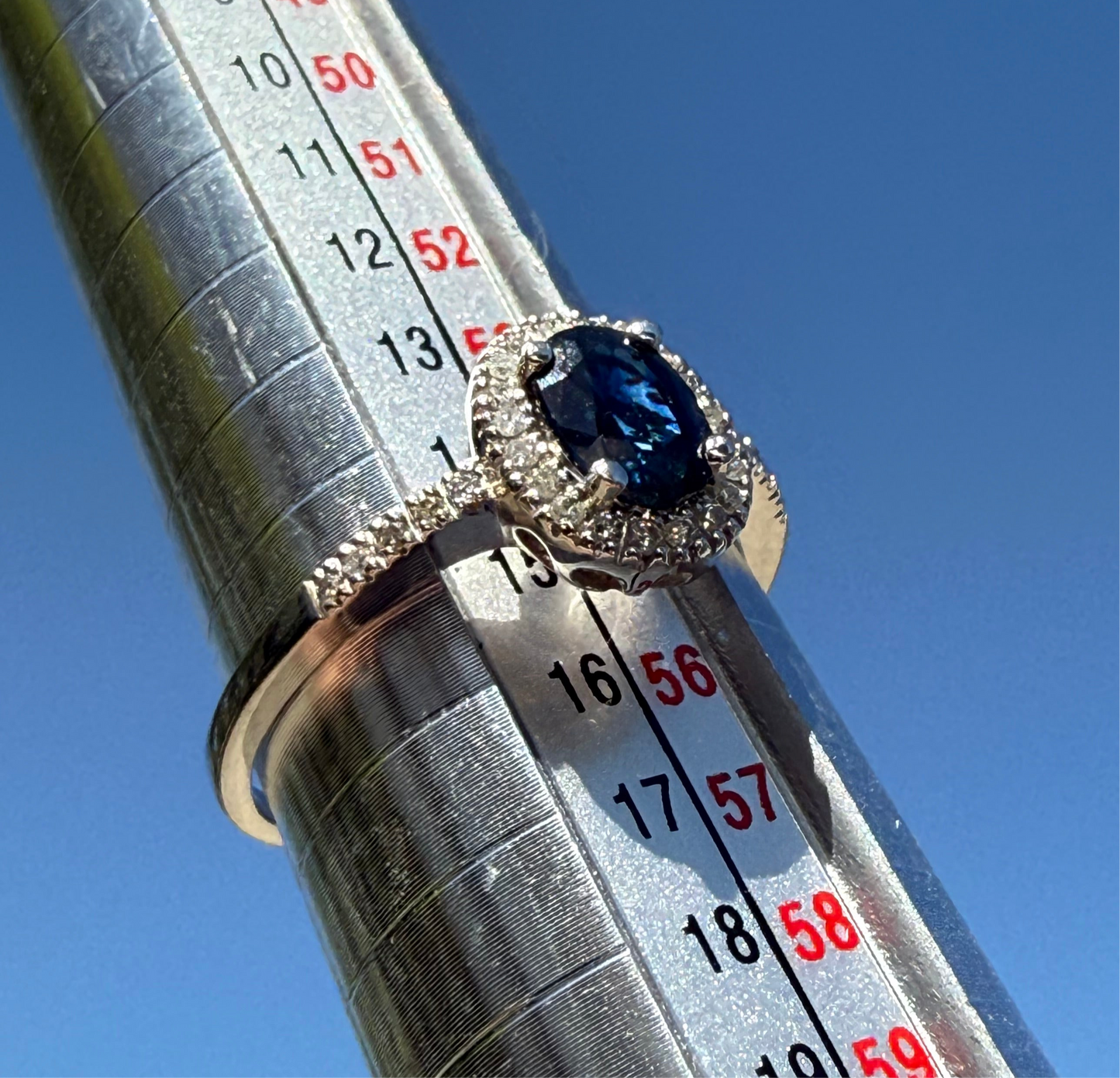 10K WHITE GOLD BLUE SAPPHIRE DIAMONDS RING SIZE 7-1/4 EMA Signature Marking 2.3g