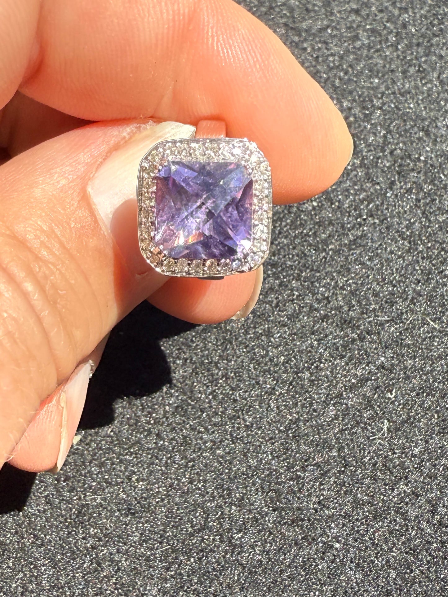 14K WHITE Gold Amethyst Diamonds ring wedding ring engagement ladies 6.3g 10mm gemstone