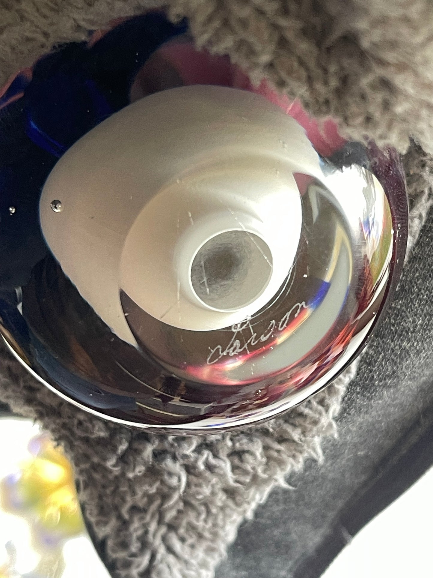 Flowers Trio in a Vase Signed Larson Crystal Blown Glass Paperweight Made In USA