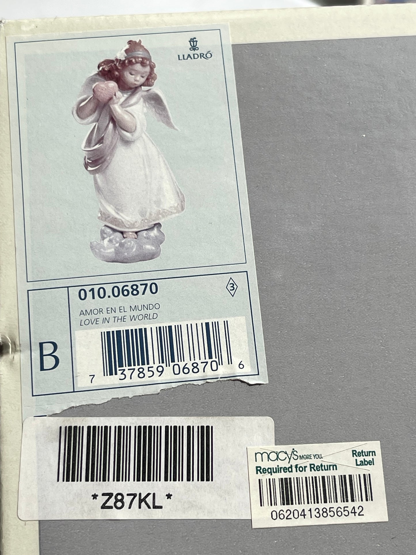 2001 LLADRO #6870 LOVE IN THE WORLD ANGEL HOLDING HEART GLOBE figurine nib nwt