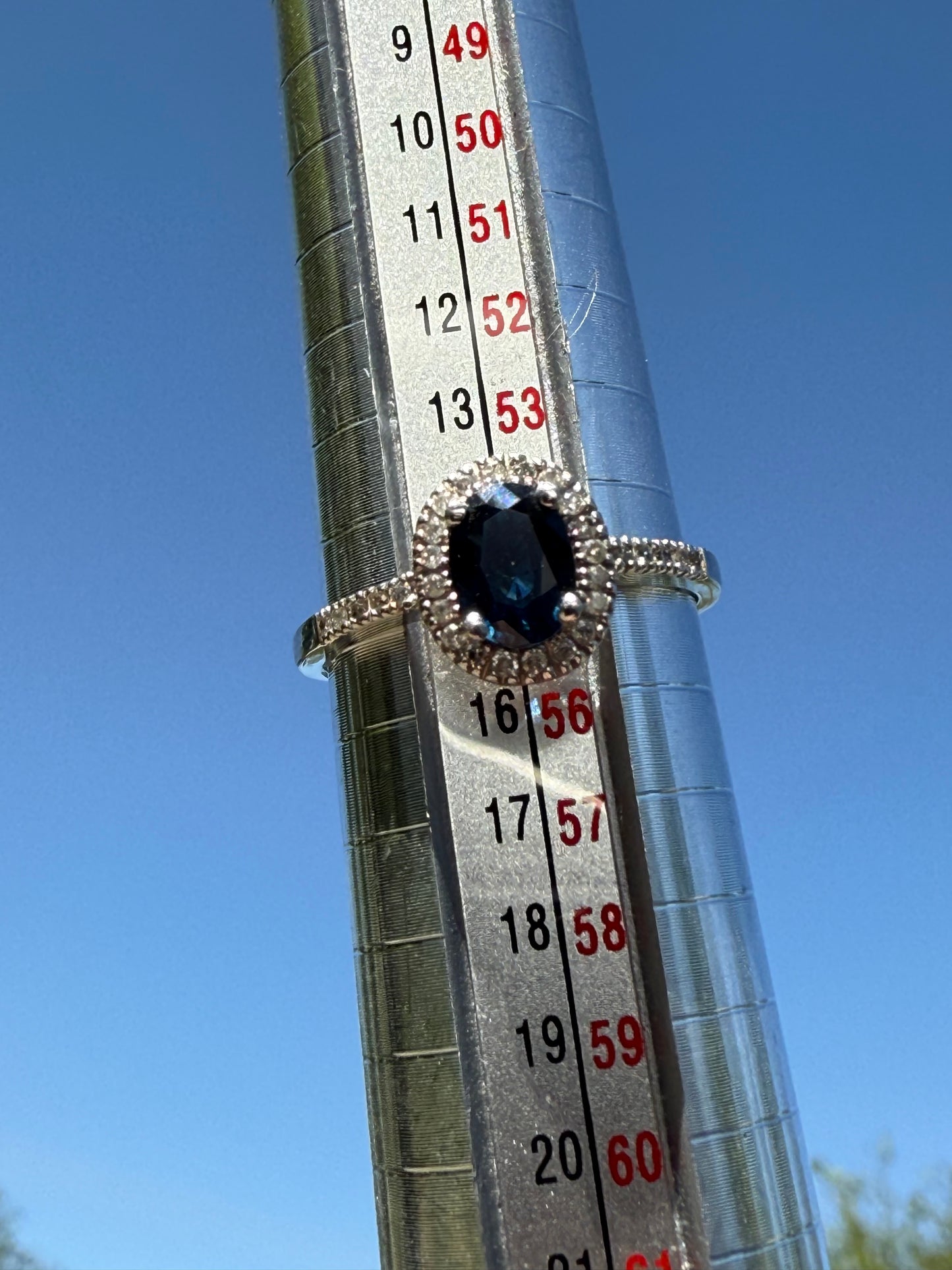 10K WHITE GOLD BLUE SAPPHIRE DIAMONDS RING SIZE 7-1/4 EMA Signature Marking 2.3g