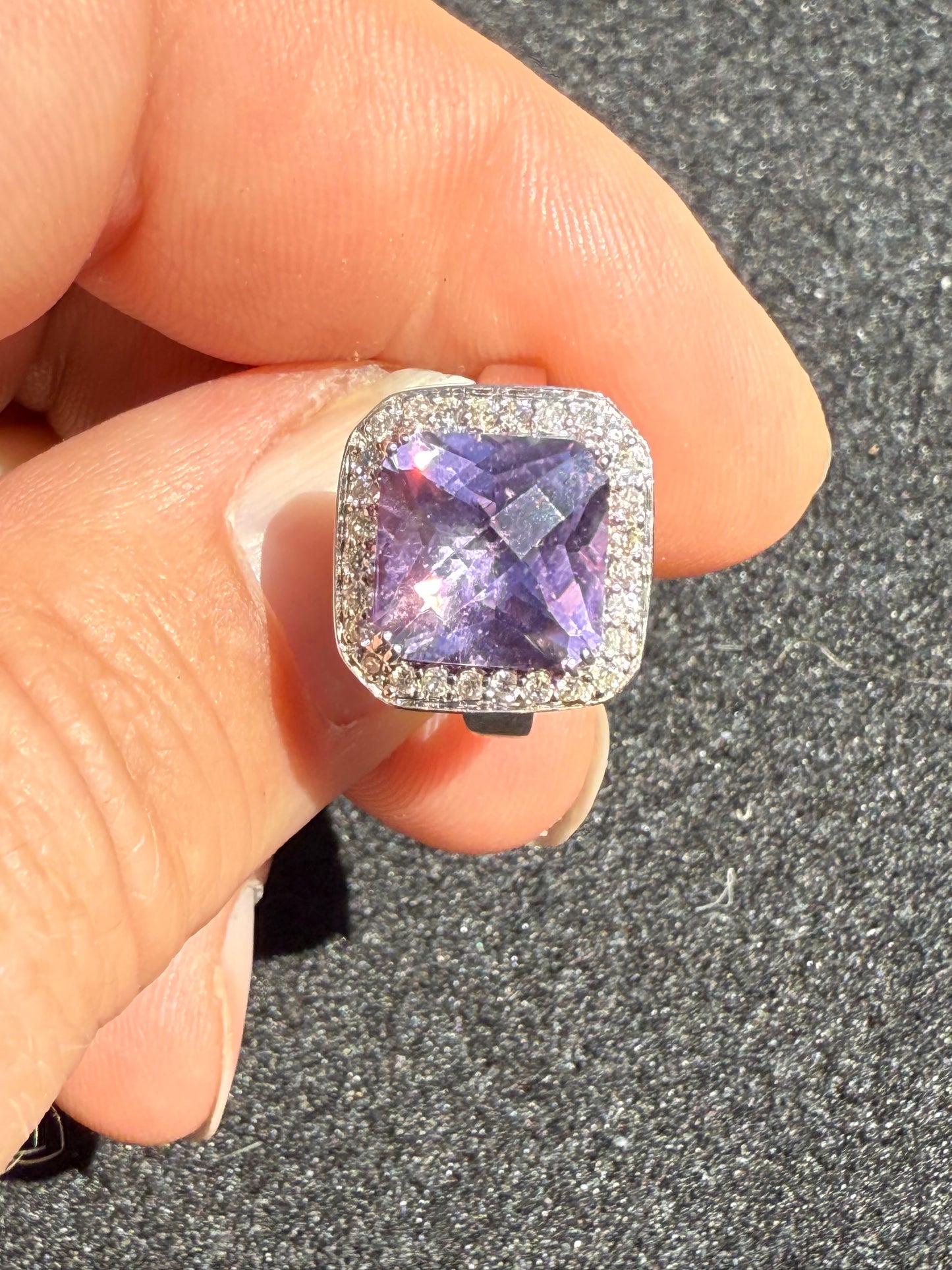 14K WHITE Gold Amethyst Diamonds ring wedding ring engagement ladies 6.3g 10mm gemstone