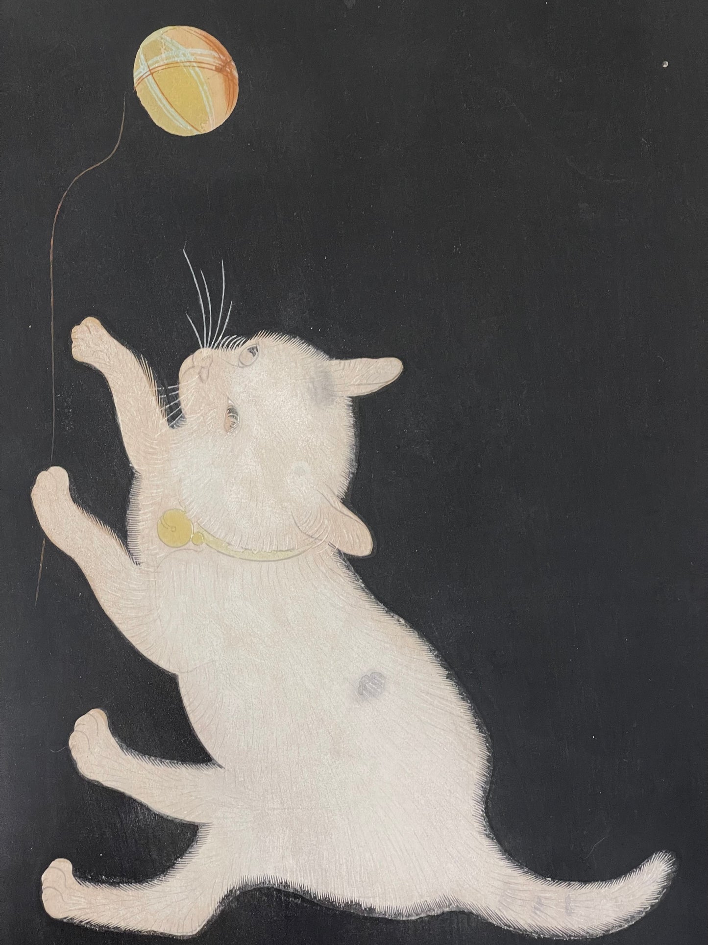 Set of two 1952 Koyo Omura Signed Woodblock Prints "Cat with Butterfly" & "Cat at Play" Matted in original frame - famous Japanese art cat artists