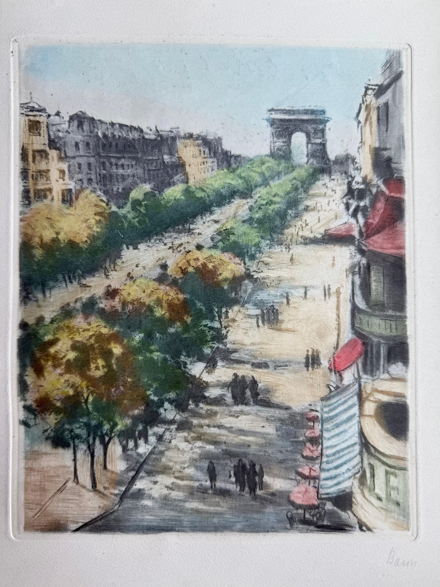 SIGNED 1920 ARC DE TRIOMPHE drawing Marcel Julien Baron 1872-1956 Color Etchings