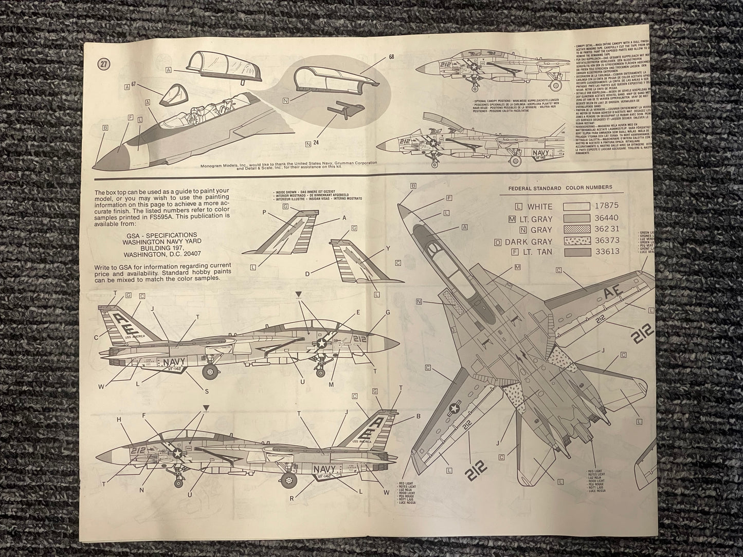 Monogram 1:48 Scale F-14A Tomcat Plane Model Kit #5803 lots car models airplanes