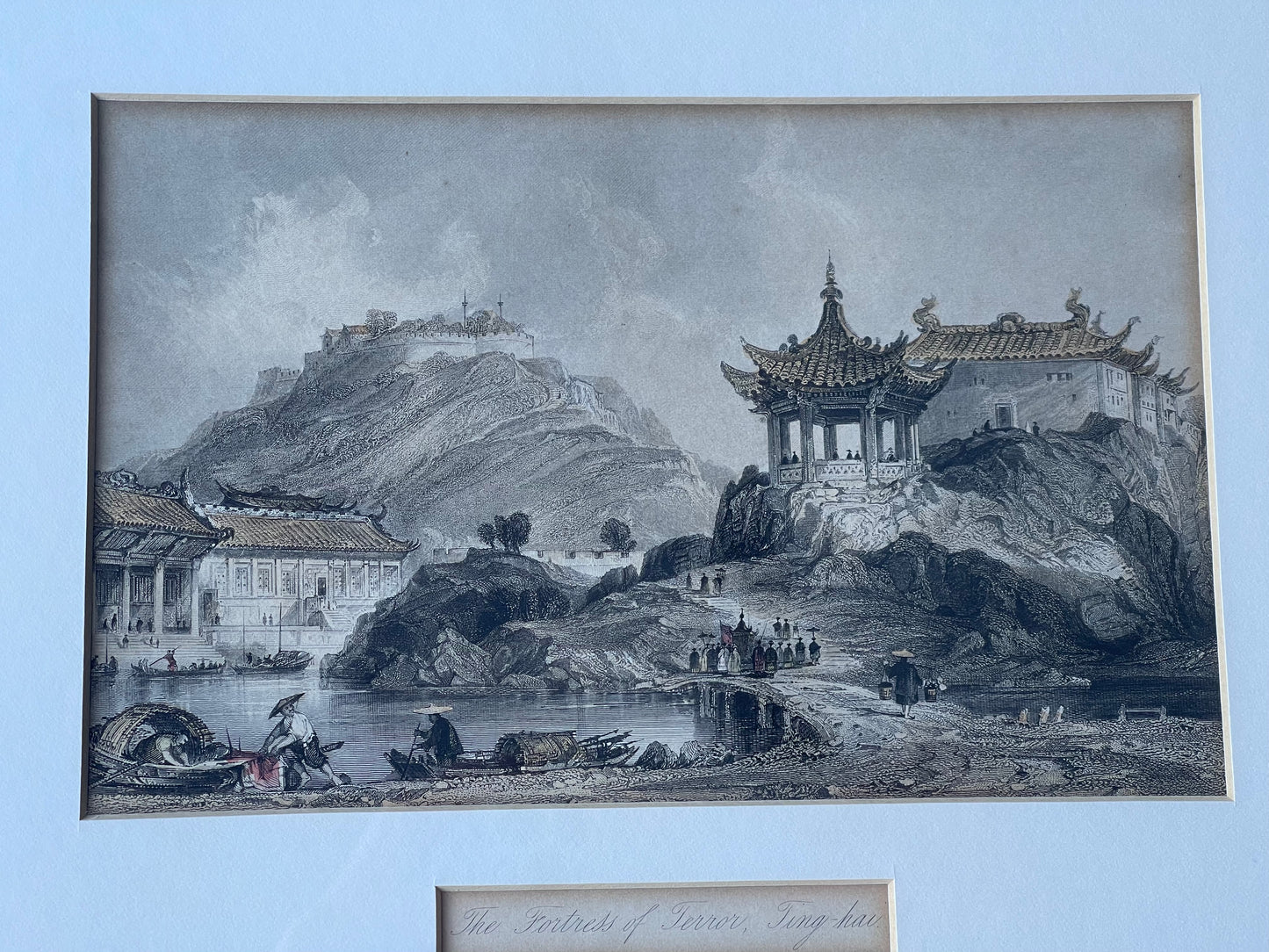 The Fortress of Terror, Ting-hai - Thomas Allom (English, 1804-1872) hand colored 19th century engraving - Chinese etching famous art China