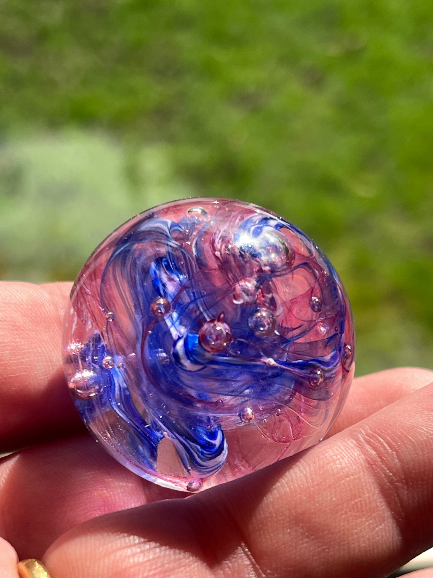 Teign Valley Art Glass Paperweight with gold plate stand TVG England 2.7" Circle