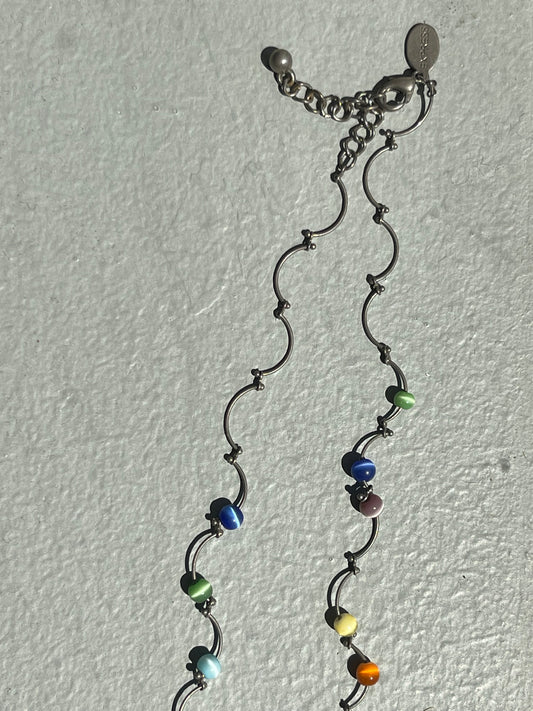 Vintage Express Womens Unisex Masc Necklace Multicolored Beads Gunmetal