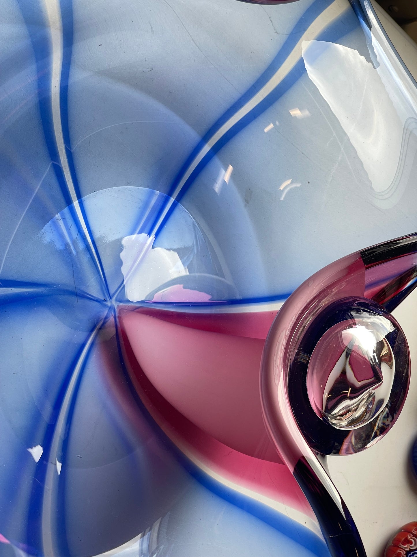 FOR SALE Archimede Seguso Murano glass art piece pink blue swirl girl oversized candy dish handmade glass blowing
