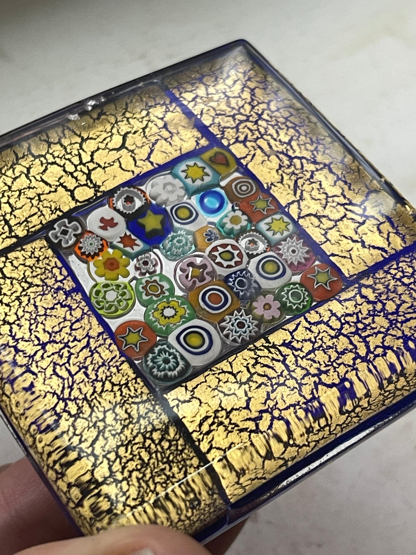 Vintage glass for sale SQUARE MILLEFIORI GOLD FOIL Murano ART GLASS from ITALY Famous PAPERWEIGHTS