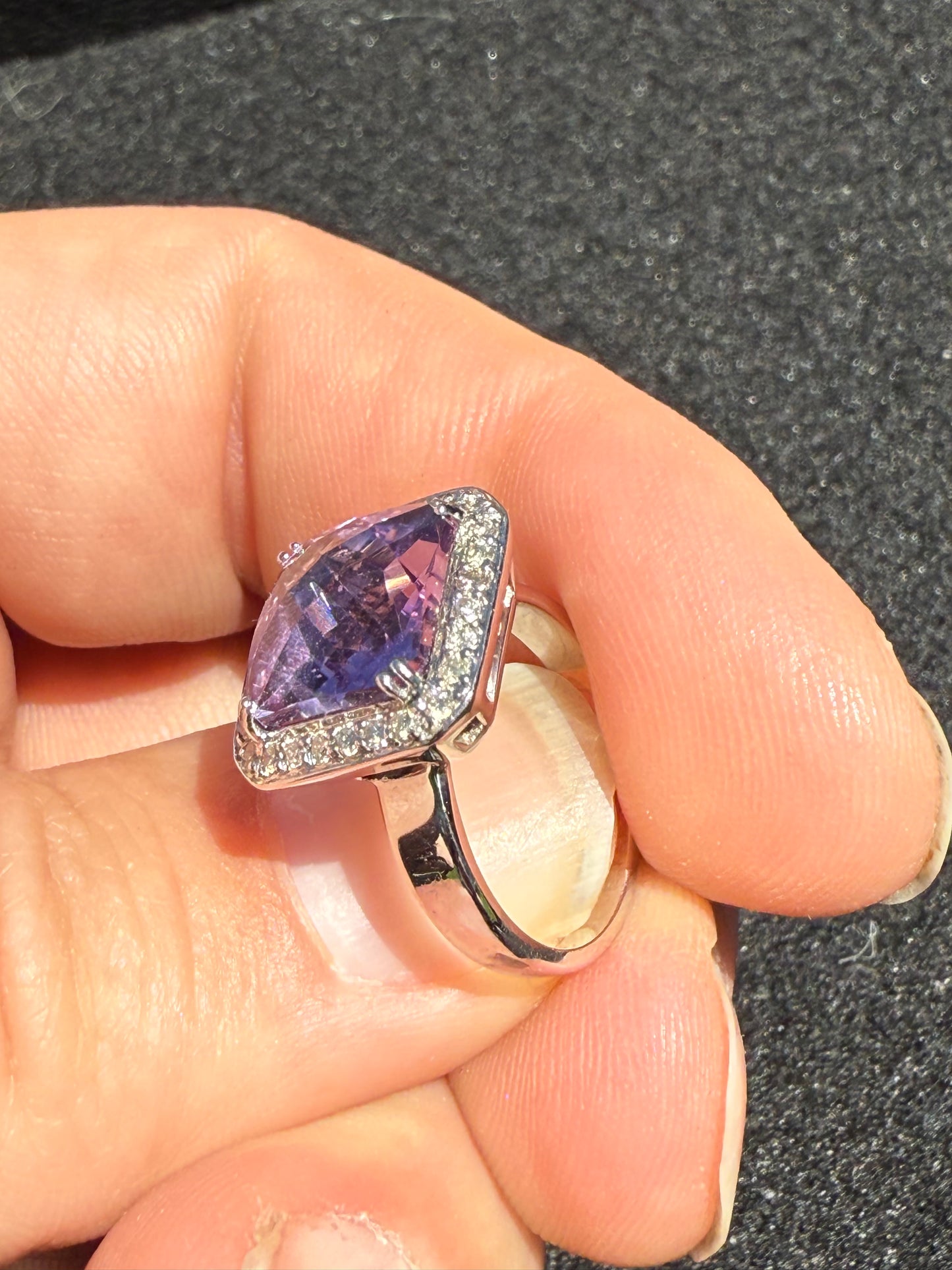 14K WHITE Gold Amethyst Diamonds ring wedding ring engagement ladies 6.3g 10mm gemstone