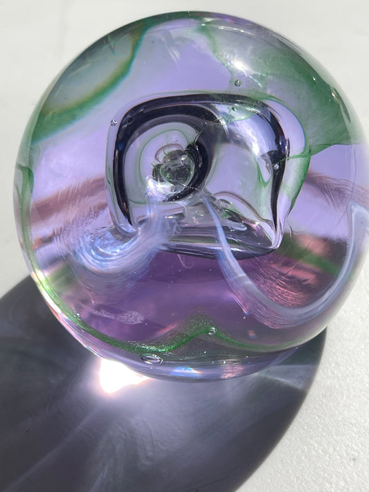 1980s 1990 Caithness Glass Scotland Crystal Pink Blue Twist Designer Paperweight