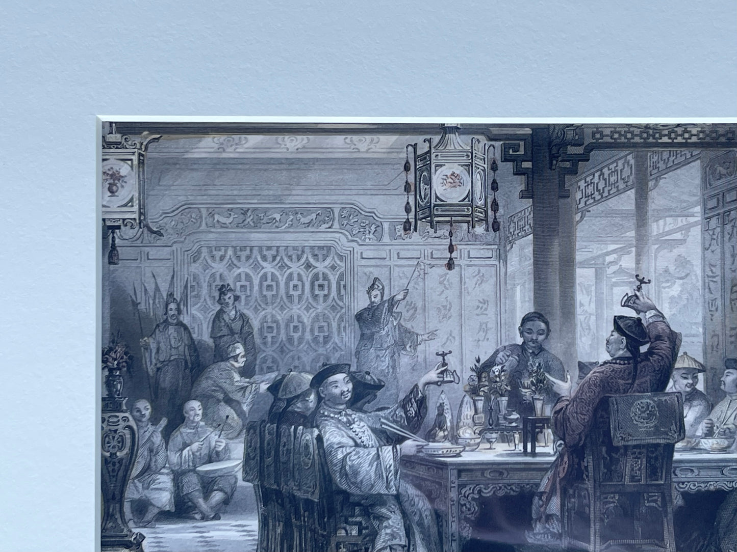 Dinner Party at a Mandarin's House - Thomas Allom (English, 1804-1872) hand colored 19th century engraving - Chinese etching famous art China