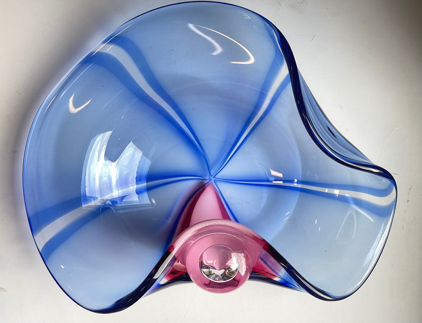 FOR SALE Archimede Seguso Murano glass art piece pink blue swirl girl oversized candy dish handmade glass blowing
