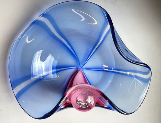 FOR SALE Archimede Seguso Murano glass art piece pink blue swirl girl oversized candy dish handmade glass blowing
