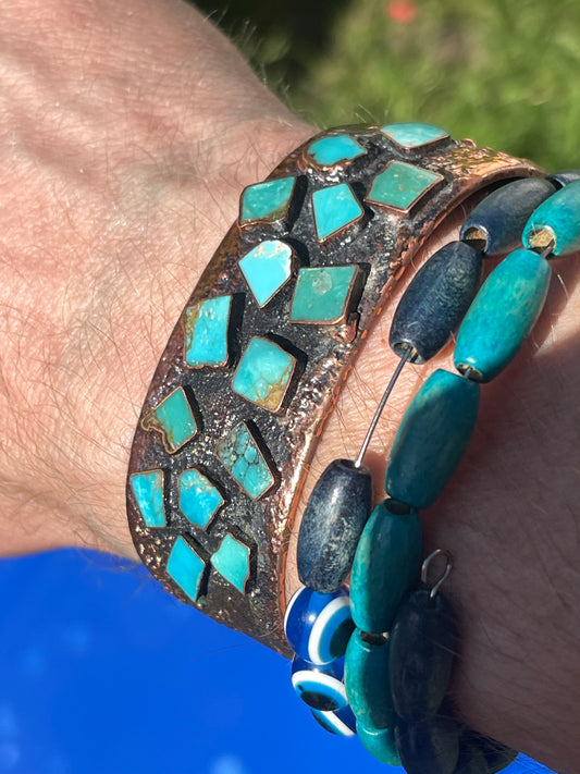 FOR SALE VINTAGE NAVAJO Bell Trading Post Southwestern turquoise 100% copper bracelet Native artists