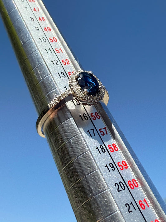 10K WHITE GOLD BLUE SAPPHIRE DIAMONDS RING SIZE 7-1/4 EMA Signature Marking 2.3g