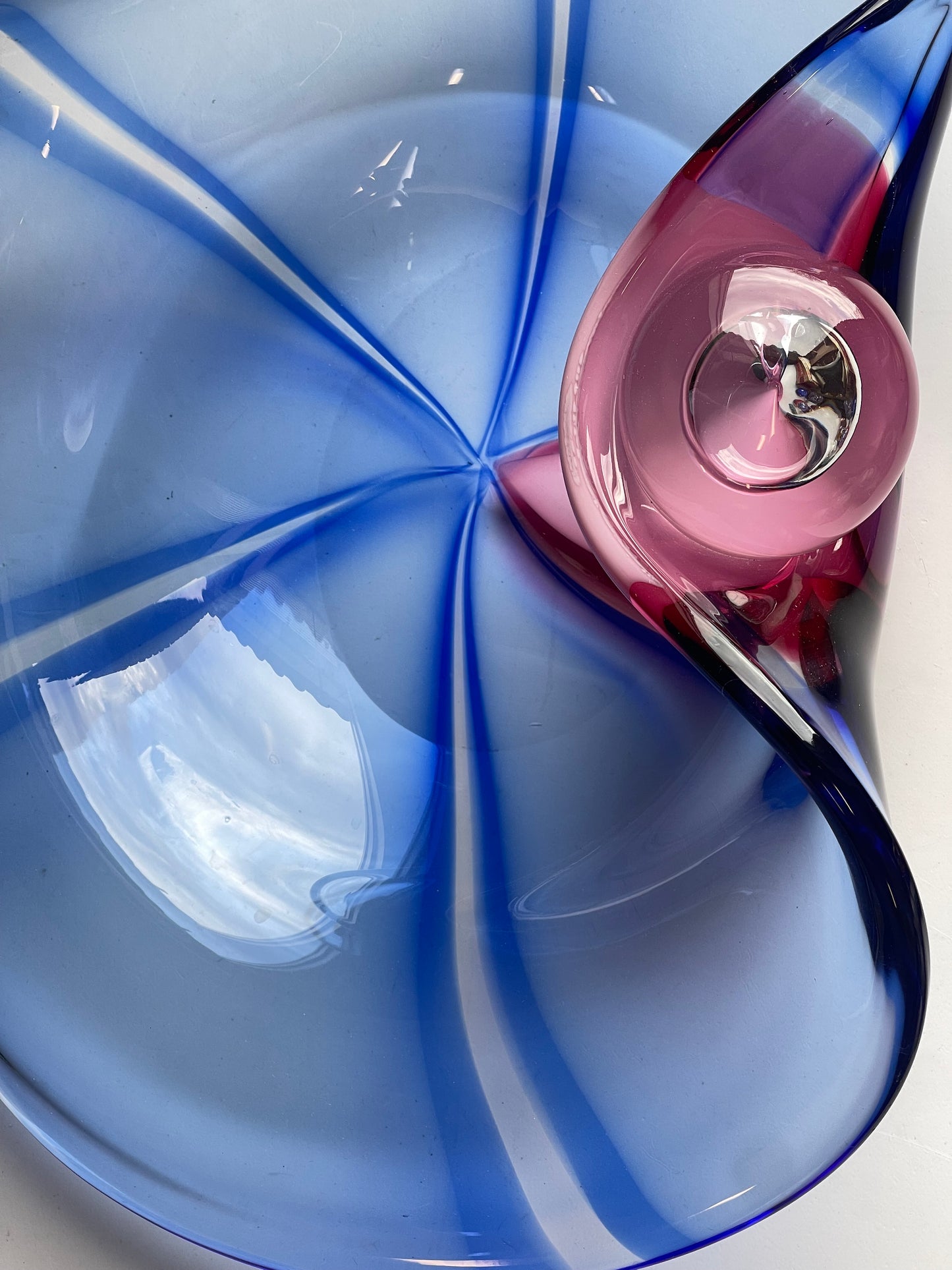 FOR SALE Archimede Seguso Murano glass art piece pink blue swirl girl oversized candy dish handmade glass blowing