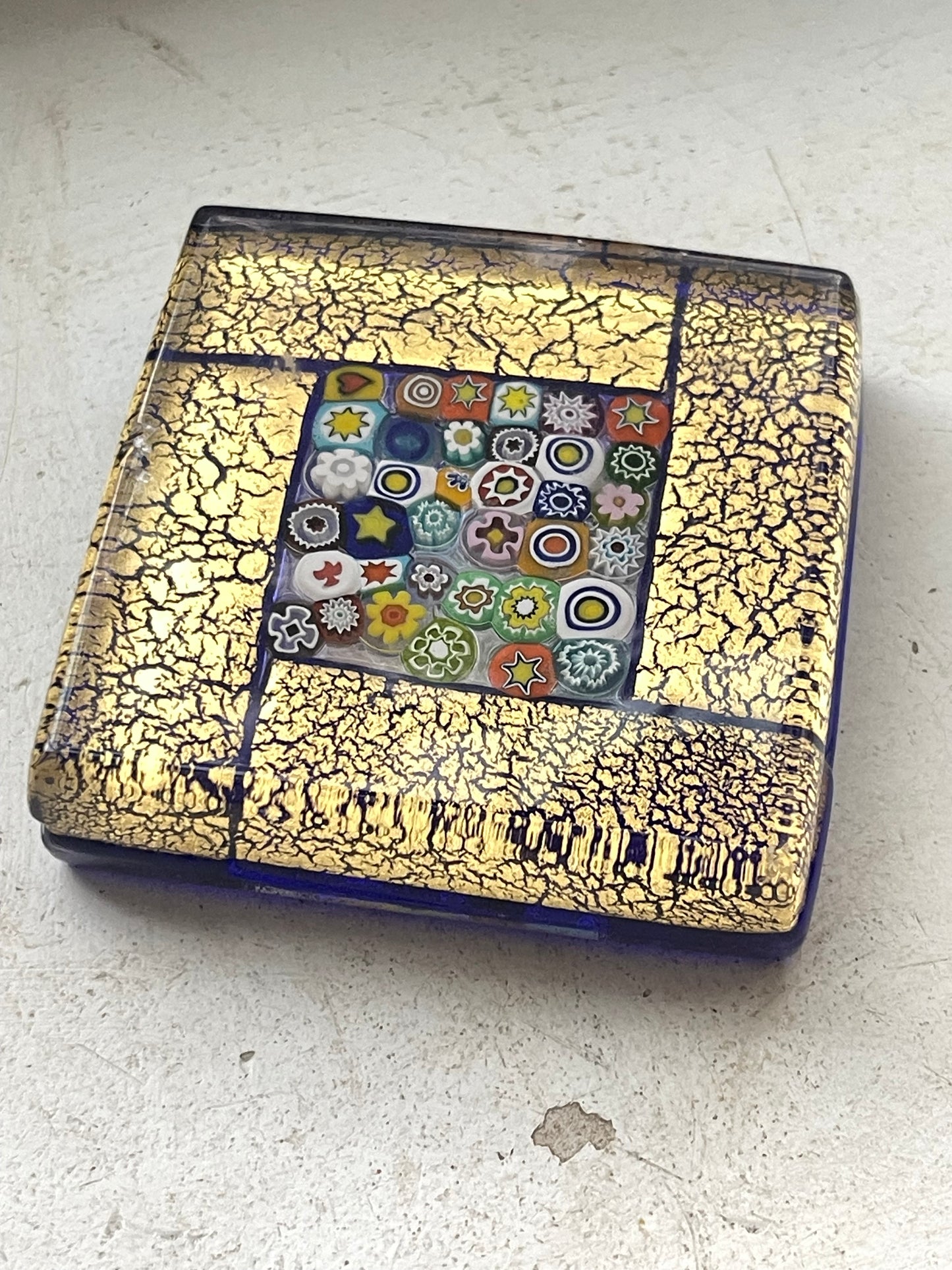 Vintage glass for sale SQUARE MILLEFIORI GOLD FOIL Murano ART GLASS from ITALY Famous PAPERWEIGHTS