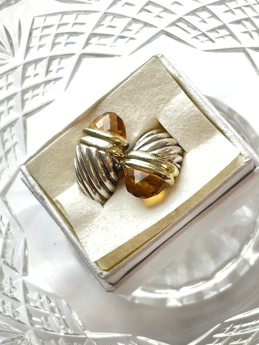 David Yurman Sterling Silver & 14K Gold Cable Ring in Size 6, set with citrine gem in bypass ring design