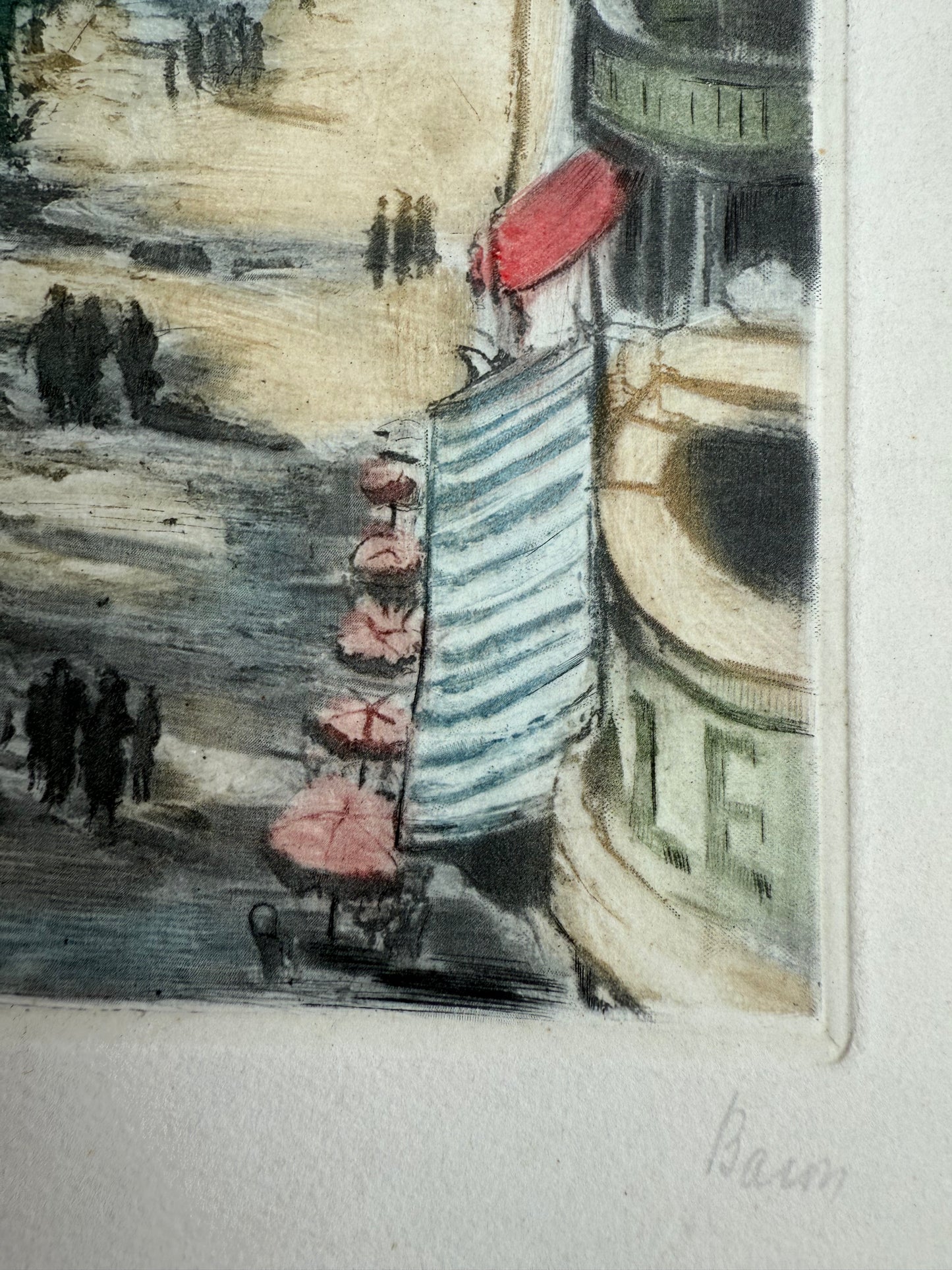SIGNED 1920 ARC DE TRIOMPHE drawing Marcel Julien Baron 1872-1956 Color Etchings