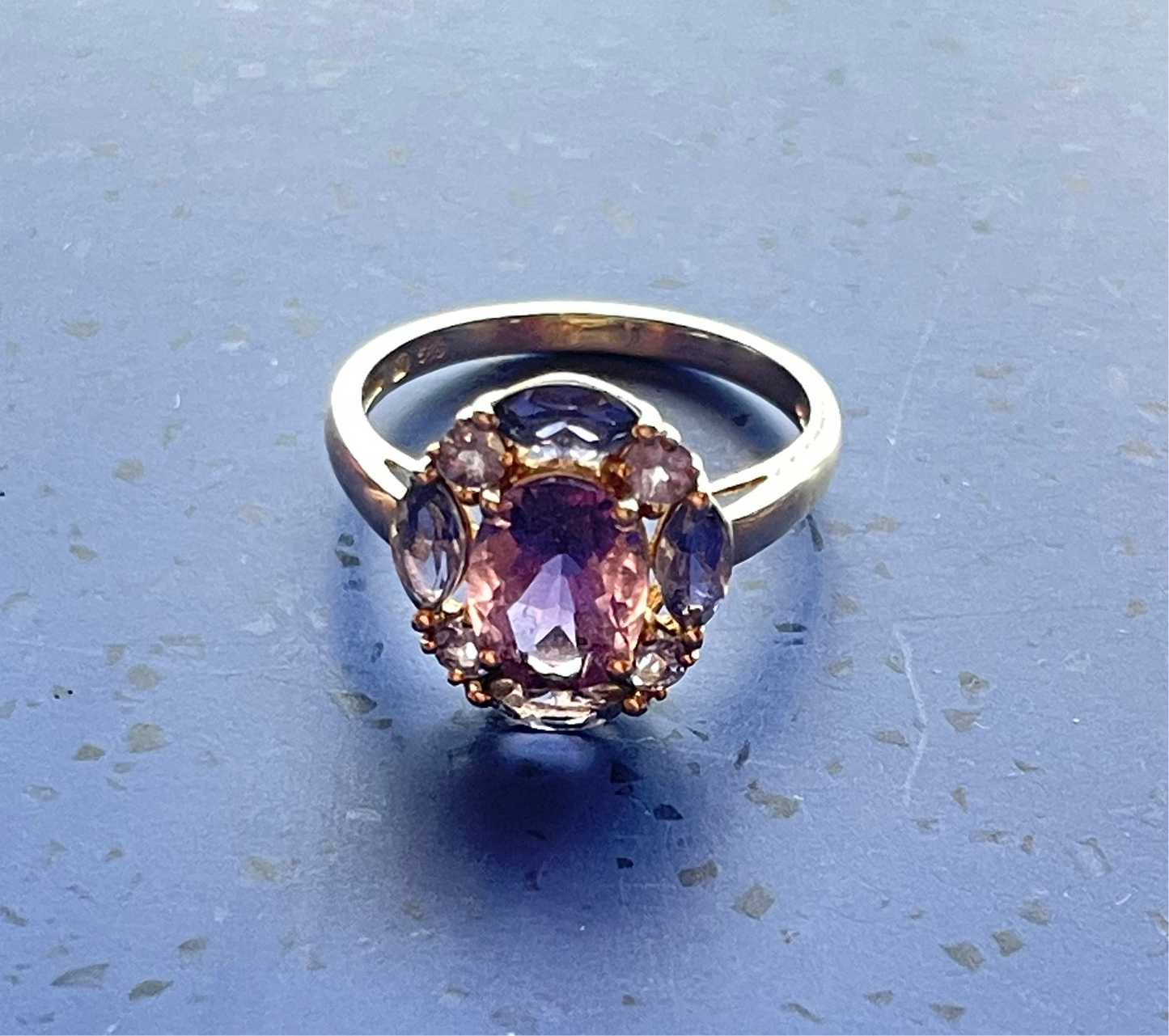 14K Yellow Gold Amethyst Cluster ring 585 wedding ring engagement ladies unisex