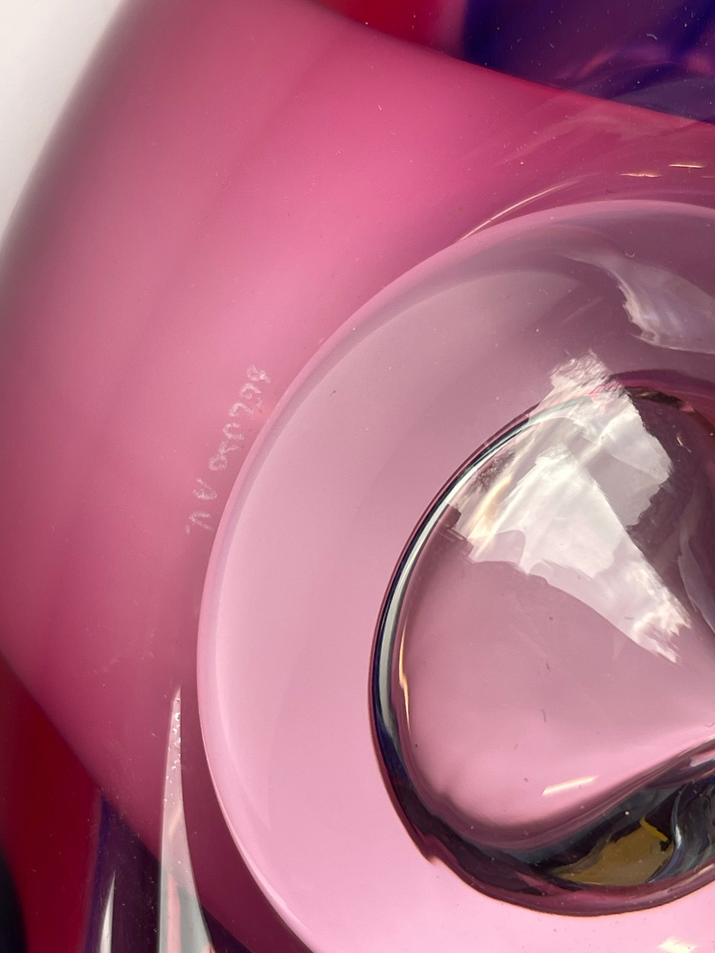 FOR SALE Archimede Seguso Murano glass art piece pink blue swirl girl oversized candy dish handmade glass blowing
