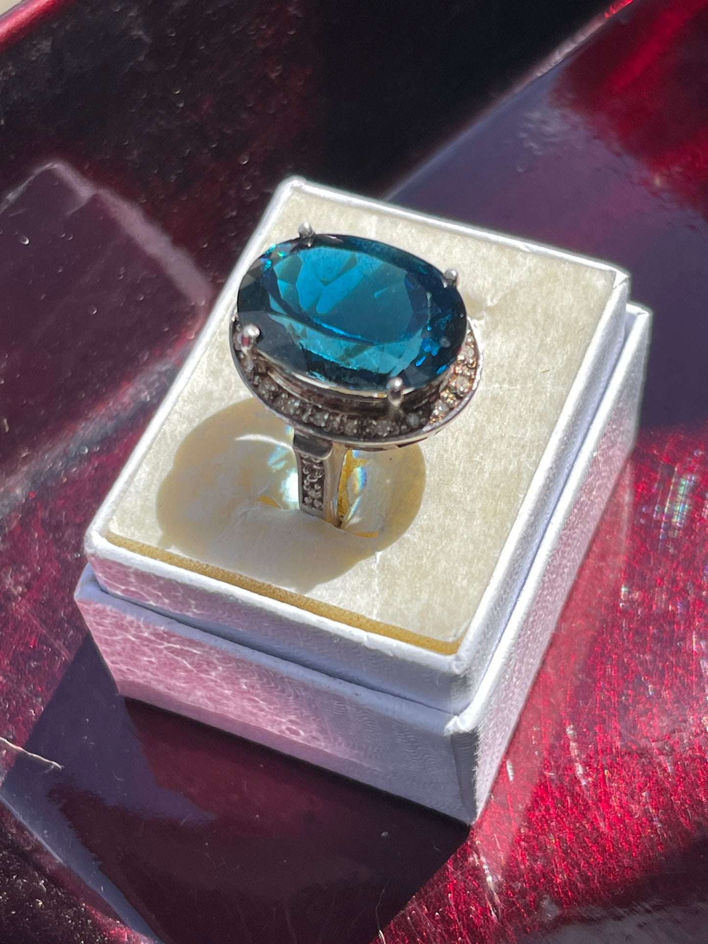 VINTAGE ANTIQUE STERLING SILVER THAILAND TOURMALINE DIAMOND RING SAPPHIRE Size 7