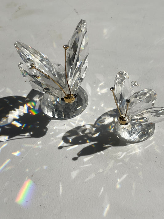 2x OFFICIAL retired SWAROVSKI CRYSTAL LOT BUTTERFLIES PERCHED ON DOME FIGURINES