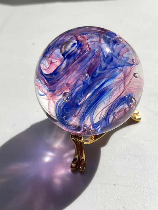 Teign Valley Art Glass Paperweight with gold plate stand TVG England 2.7" Circle