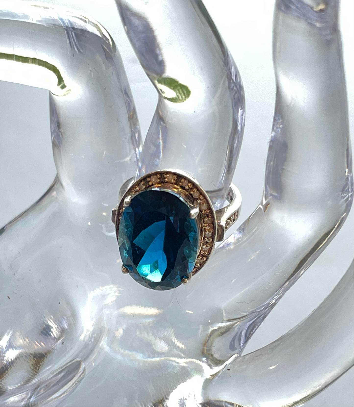 VINTAGE ANTIQUE STERLING SILVER THAILAND TOURMALINE DIAMOND RING SAPPHIRE Size 7