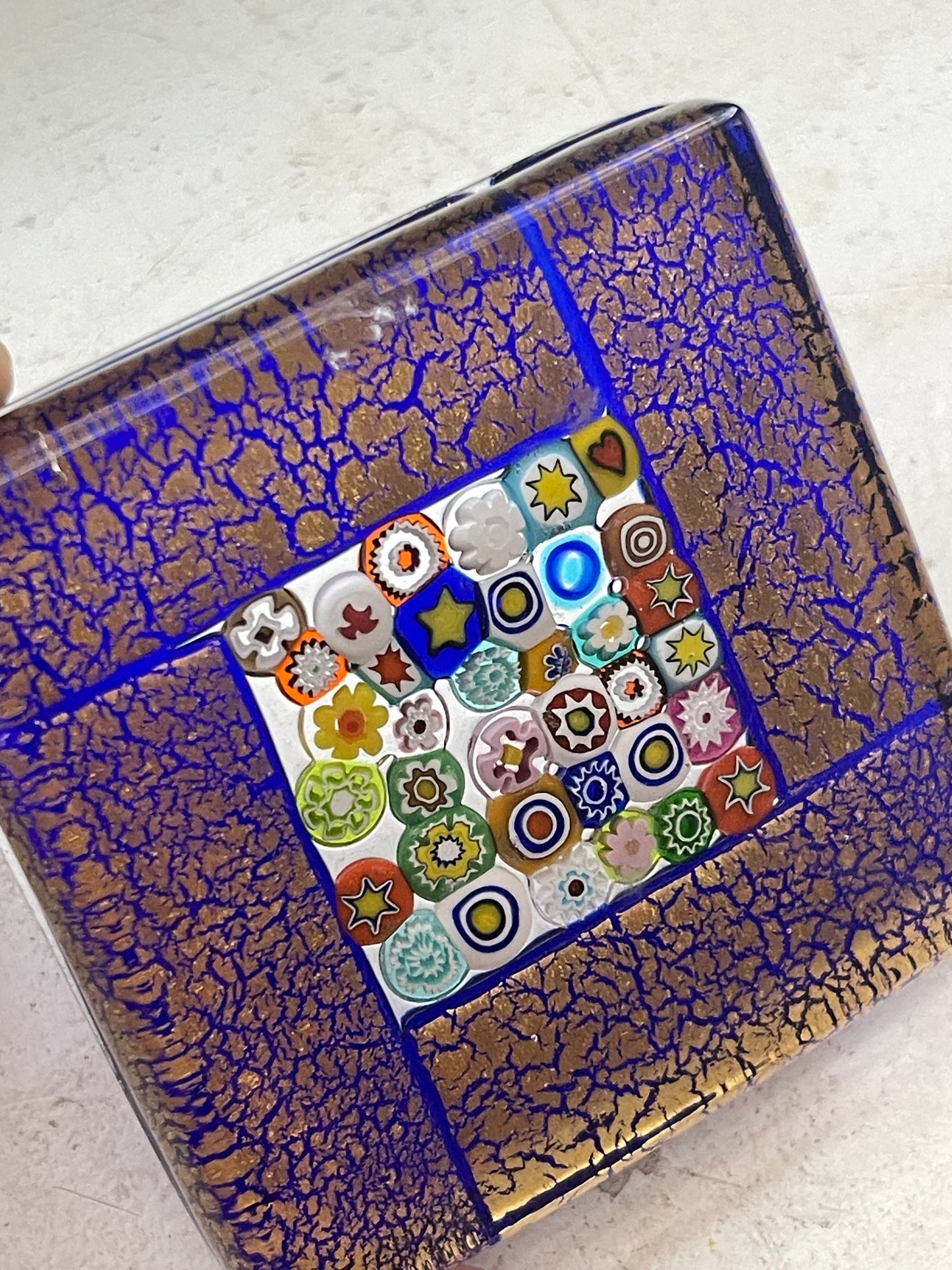 Vintage glass for sale SQUARE MILLEFIORI GOLD FOIL Murano ART GLASS from ITALY Famous PAPERWEIGHTS