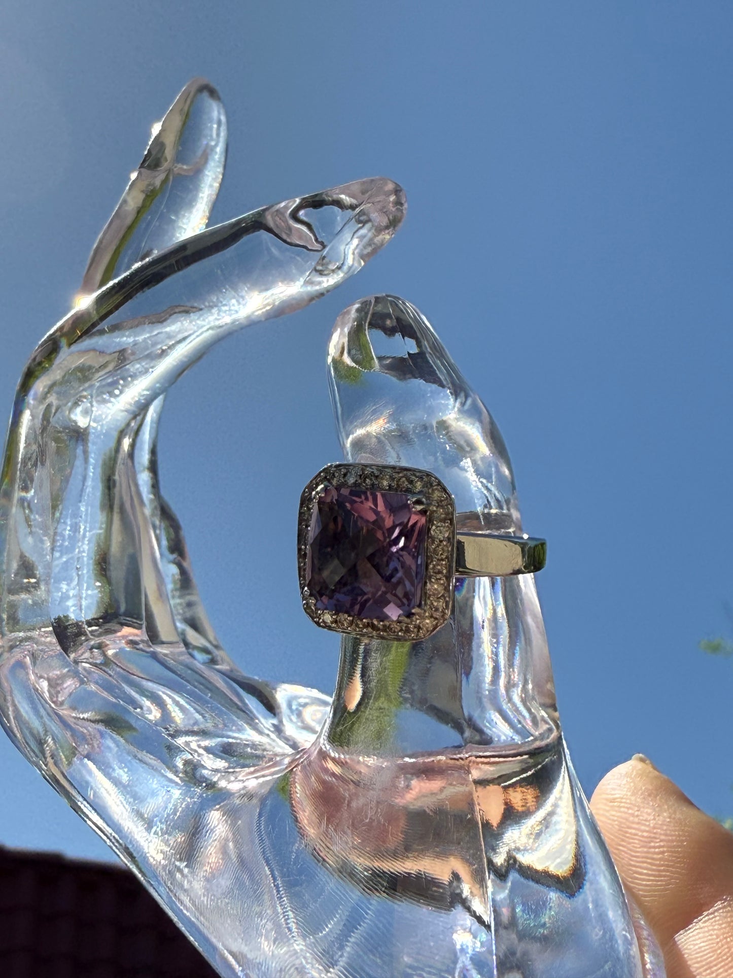 14K WHITE Gold Amethyst Diamonds ring wedding ring engagement ladies 6.3g 10mm gemstone